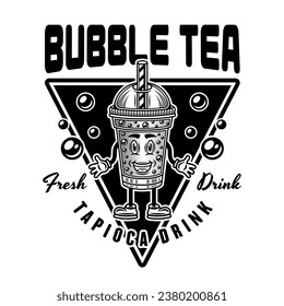 Bubble Teebecher-Cartoon-Charakter, Vektorsymbol in schwarzem Stil einzeln auf weißem Hintergrund. Handgezeichnet. Nicht AI generiert