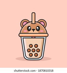 bubble tea cup with cute animal face lid