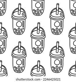 Bubble tea cup cute doodle pattern.  