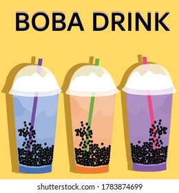Bubble tea cup design collection, Yummy drinks, soft drinks, Bubble milk tea with delicious tapioca and pearl, bubble tea menu graphic template