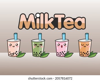 Bubble tea cup design collection, Pearl milk tea, Taiwan milk tea,Yummy drinks, coffees and soft drinks with doodle style set. - Vector