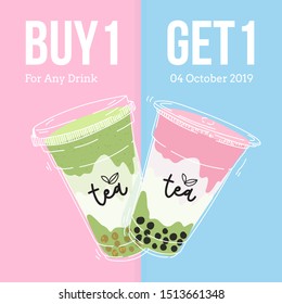 Bubble tea cup design collection,Pearl milk tea , Yummy drinks, coffees and soft drinks with doodle style banner, Advertising design template . - Vector