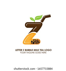 Bubble Tea Cup Drink or Milk Cocktail Logo with Initial Z. Glass of Drink with Tubule and Straw. Pearl Milk Tea Label. Popular Asian Drink. Can be used for Café and Restaurant Logo. Boba. Taiwan Drink