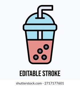 Bubble Tea Cup Symbol, isolierter Vektor, lineares Farbstil-Symbol, bearbeitbarer Strich