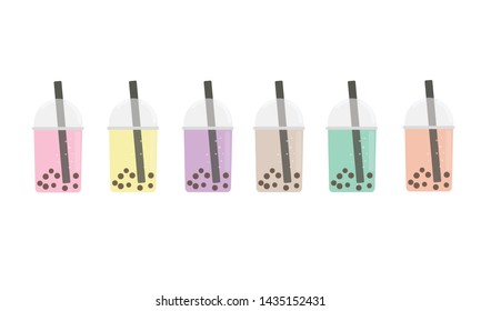 bubble tea in the cup with many taste like strawberry, banana, taro, Thai milk tea, green tea, melon. Drink icon set  vector