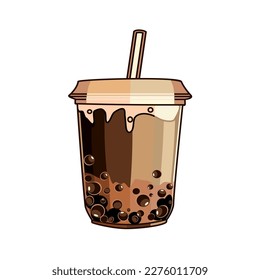 Bubble tea in cup with straw vector illustration in flat technique 