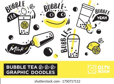 Bubble tea cute vector illustration doodle style. 