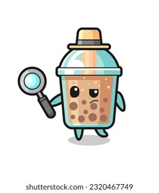 bubble tea detective character is analyzing a case , cute style design for t shirt, sticker, logo element