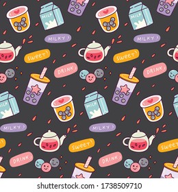 Bubble Tea Doodle Seamless Pattern Vector Illustration