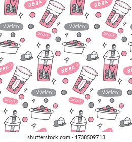 Bubble Tea Doodle Seamless Pattern Vector Illustration