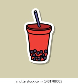 bubble tea doodle sticker icon, vector illustration