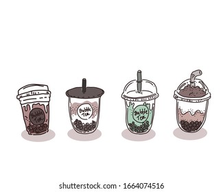Bubble tea drawing design of vector. Doodle style. 