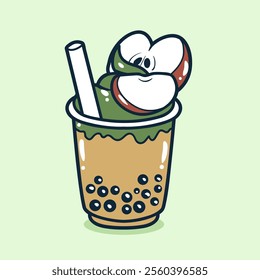 Bubble tea drink with apple toping illustration