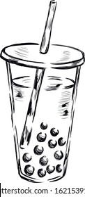 Bubble tea, drink , beverage vector isolated sketch on white background . Concept for print, logo , menu 