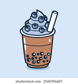 Bubble tea drink with blueberry toping illustration