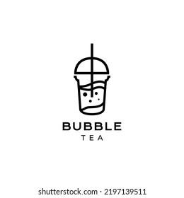 bubble tea drink boba with glass plastic logo design