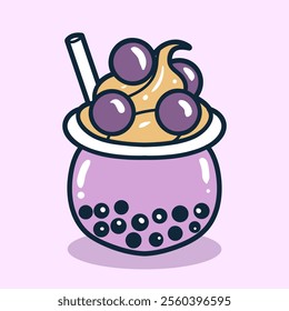 Bubble tea drink with grapes toping illustration