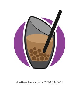 Bubble tea drink icon design. Boba drink , bubble tea or coffee trendy beverage logo, icon design illustration with simple style