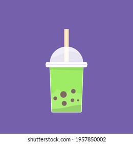 bubble tea drink illustration. Matcha Milk Tea. flat style. vector design illustration