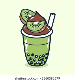 Bubble tea drink with kiwi toping illustration