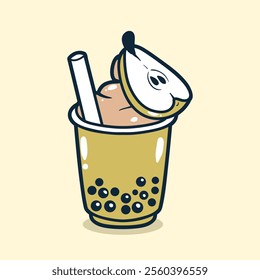 Bubble tea drink with pears toping illustration