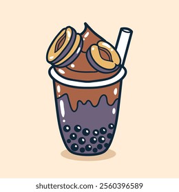 Bubble tea drink with plum toping illustration