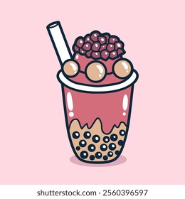 Bubble tea drink with pomegranate toping illustration