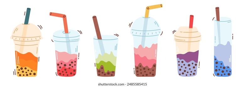 Bubble tea drinks big vector set