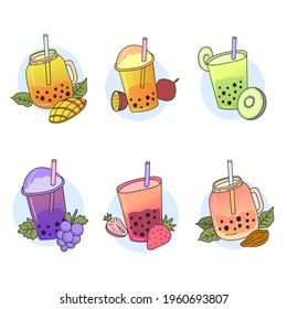 Bubble tea. Drinks in plastic glass - tea, coffee, milk cocktail, milkshake, espresso, latte or juice. Vector illustration.