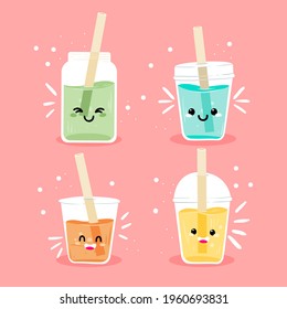 Bubble tea. Bubble tea drinks in plastic glass - bubble tea, coffee, milk cocktail, milkshake cocktail, espresso, latte or juice cocktail. Cocktail bubble tea vector illustration.