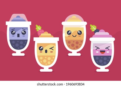 Bubble tea. Bubble tea drinks in plastic glass - bubble tea, coffee, milk cocktail, milkshake cocktail, espresso, latte or juice cocktail. Cocktail bubble tea vector illustration.
