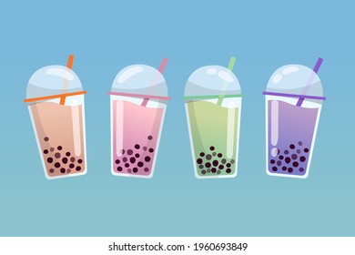 Bubble tea. Bubble tea drinks in plastic glass - bubble tea, coffee, milk cocktail, milkshake cocktail, espresso, latte or juice cocktail. Cocktail bubble tea vector illustration.