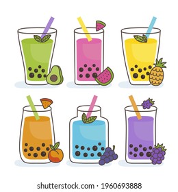 Bubble tea. Bubble tea drinks in plastic glass - bubble tea, coffee, milk cocktail, milkshake cocktail, espresso, latte or juice cocktail. Cocktail bubble tea vector illustration.
