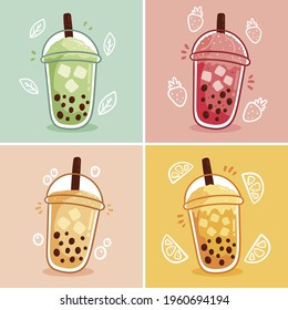 Bubble tea. Bubble tea drinks in plastic glass - bubble tea, coffee, milk cocktail, milkshake cocktail, espresso, latte or juice cocktail. Cocktail bubble tea vector illustration.