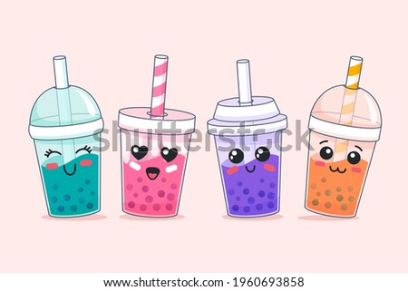 Bubble tea. Bubble tea drinks in plastic glass - bubble tea, coffee, milk cocktail, milkshake cocktail, espresso, latte or juice cocktail. Cocktail bubble tea vector illustration.