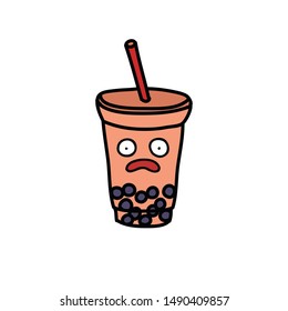 bubble tea emoji doodle icon, vector illustration