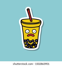 bubble tea emoji doodle icon, vector illustration