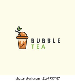 bubble tea with flat color style logo icon template design. milk, boba , ice, vector illustration