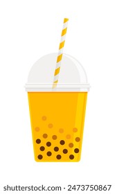 Bubble tea flat icon isolated on white background. Mango, passion fruit, and pineapple beverage concept for refreshing summer drinks. Perfect for menu design and food apps.