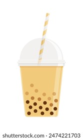 Bubble tea flat icon isolated on white background. Concept for caramel, honey, brown sugar drink flavours. Perfect for menu design and food apps