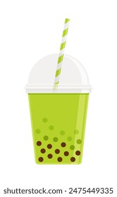Bubble tea flat icon isolated on white background. Concept for matcha and green tea flavours. Perfect for menu design and food apps