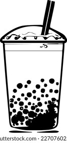 Bubble tea, food, isolated, vintage drawing, vector illustration, black color
