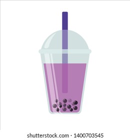 The bubble tea fruit. Black pearl milk tea is famous drink large and small cup vector. Glass of drink with tubule and white background.