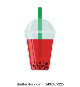 The bubble tea fruit. Black pearl milk tea is famous drink large and small cup vector. Glass of drink with tubule and white background.