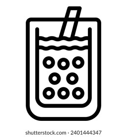 Bubble tea glass icon outline vector. Chilled Asian balls beverage. Milky tapioca pearls drink