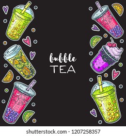 Bubble tea hand drawn illustration. Cocktail collection. Bubble tea vector illustration. Drink set. Design template.