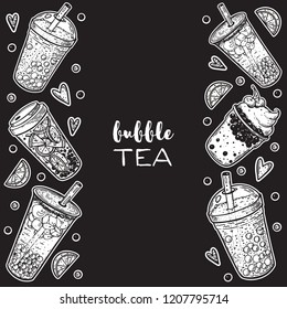 Bubble tea hand drawn illustration. Cocktail collection. Bubble tea vector illustration. Drink set. Design template.