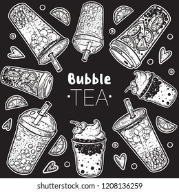 Bubble tea hand drawn illustration  Cocktail collection  Bubble tea vector illustration  Drink set  Design template 
