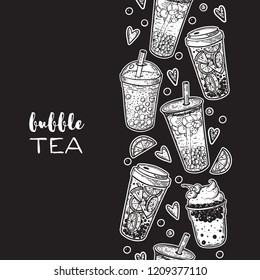 Bubble tea hand drawn illustration. Cocktail collection. Bubble tea vector illustration. Drink set. Design template.