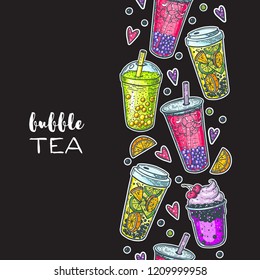 Bubble tea hand drawn illustration. Cocktail collection. Bubble tea vector illustration. Drink set. Design template.